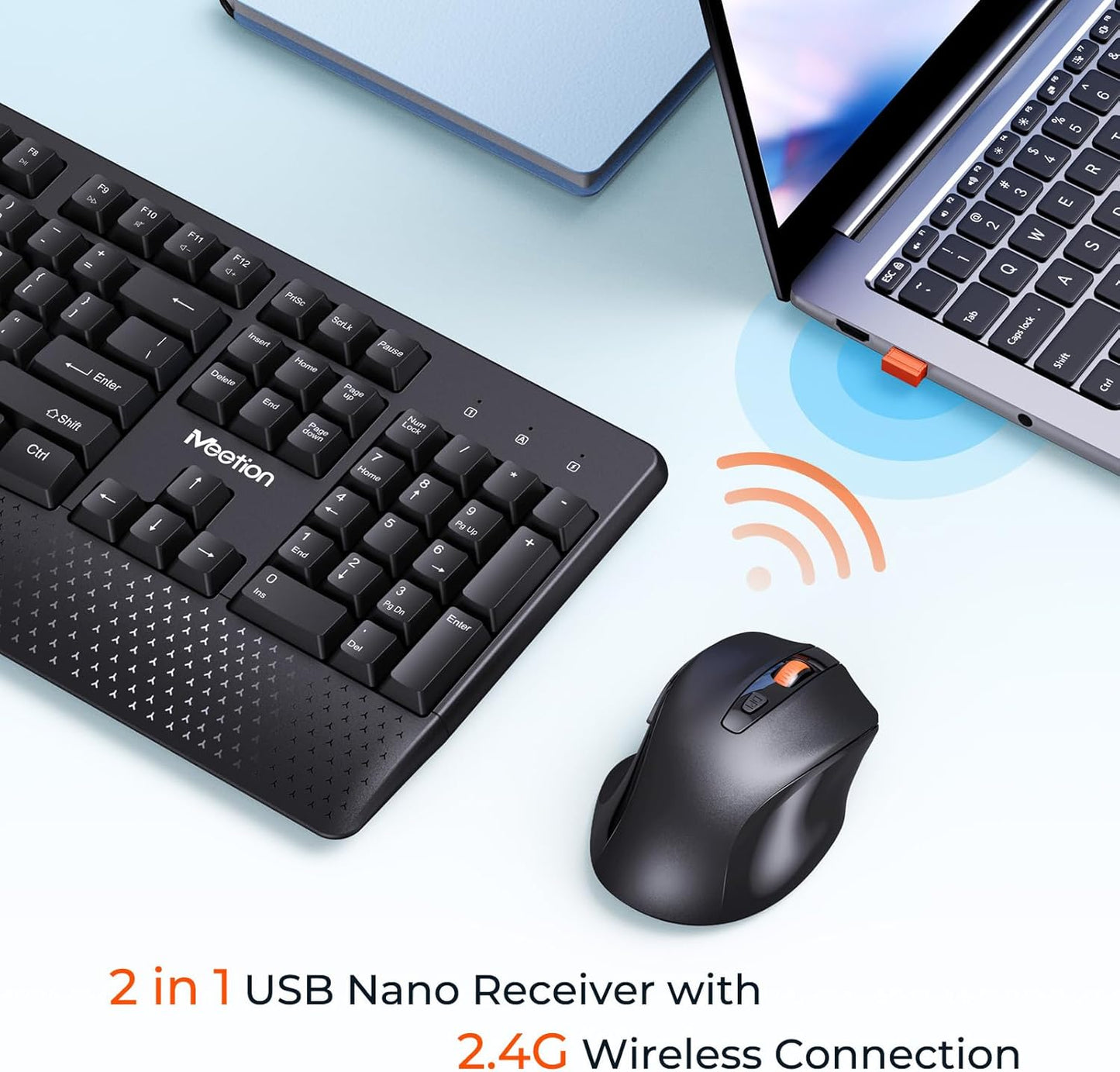 Meetion Wireless Keyboard and Mouse Combo - Silent Mouse, Ergonomic Design