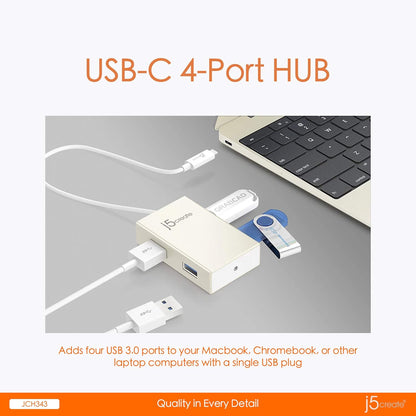 J5create USB Type-C 4-Port Hub - JCH343