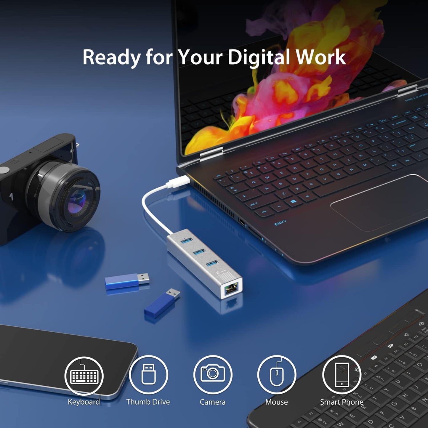 J5create USB-C 3-Port HUB +Gigabit Ethernet Multi Adapter - JCH474