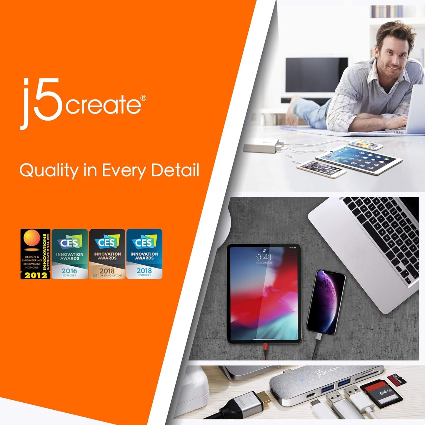 J5create USB-C 3.1 3-Port HUB with SD /microSD Card Reader - JCH347