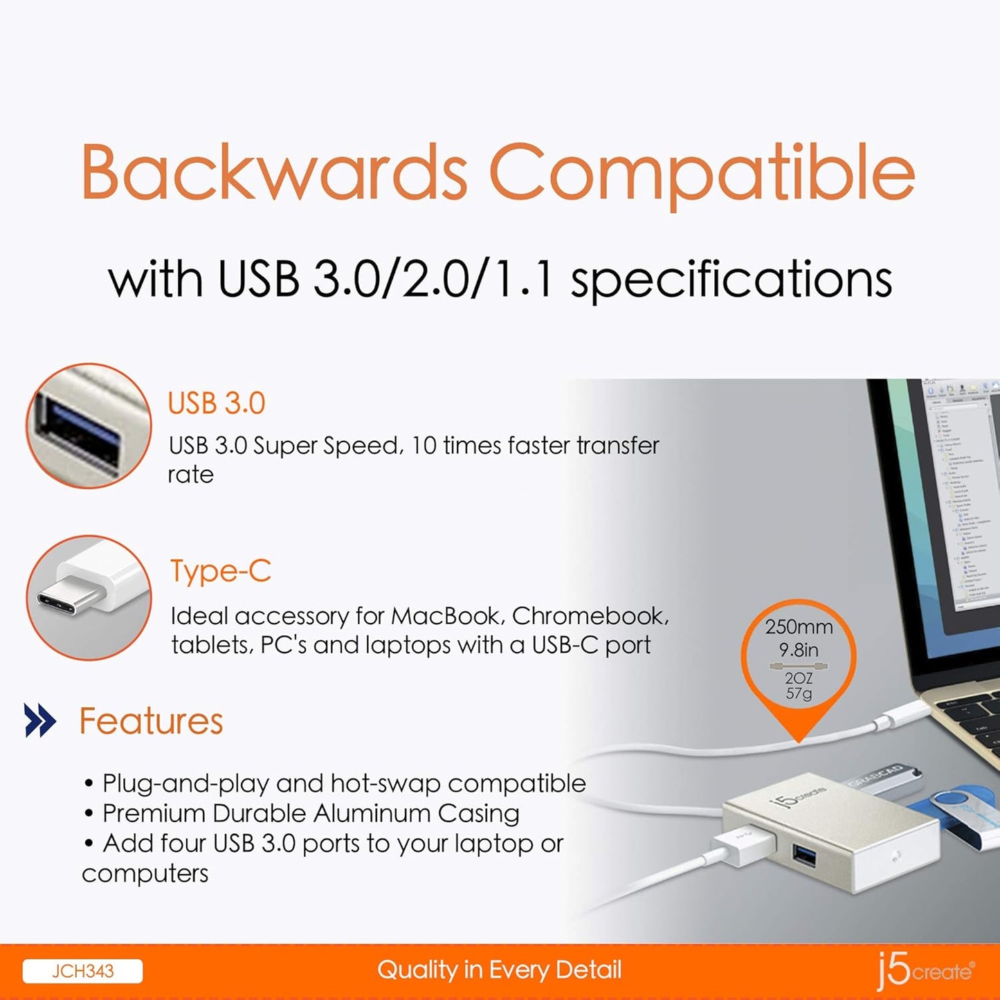 J5create USB Type-C 4-Port Hub - JCH343