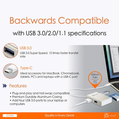 J5create USB Type-C 4-Port Hub - JCH343