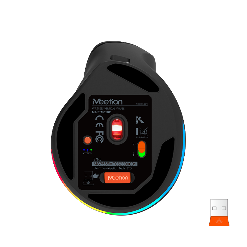 Meetion Wireless Ergonomic Vertical Mouse - Right-handed, RGB, Bluetooth