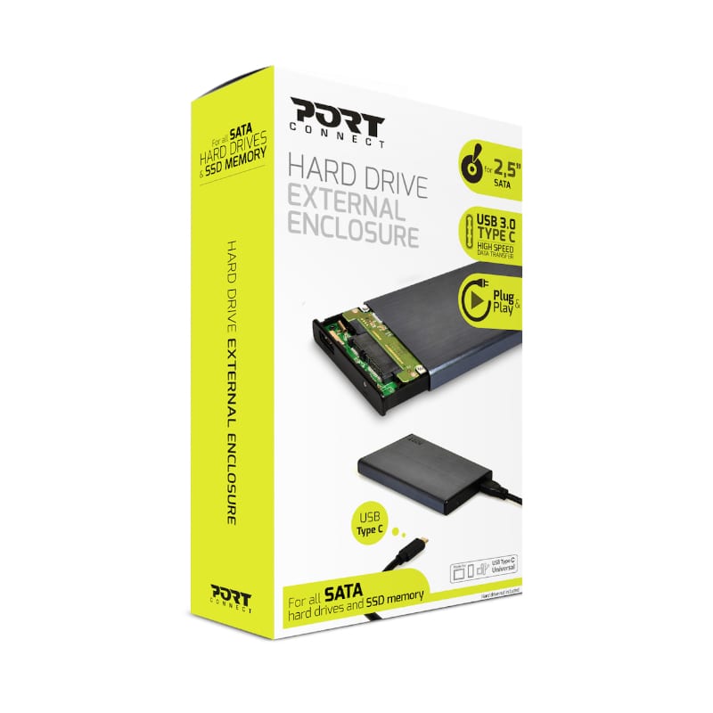 Port Connect 2.5″ USB-C External HDD Enclosure Black