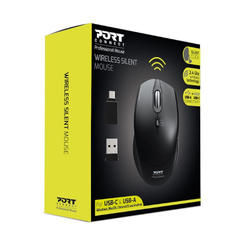 Port Connect Silent 1600DPI 3 Button Wireless Mouse – Black