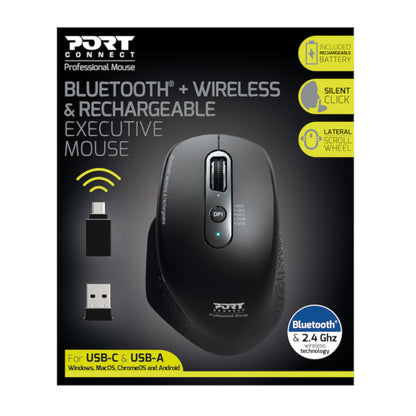 Port Connect Bluetooth Wireless & Rechargeable Executive Mouse – Black