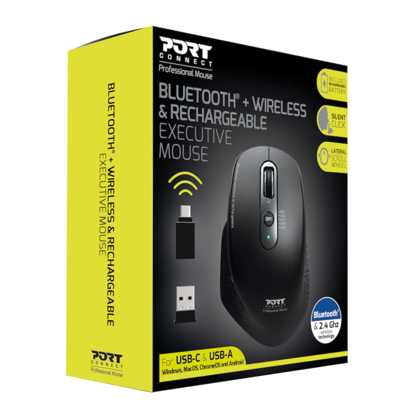 Port Connect Bluetooth Wireless & Rechargeable Executive Mouse – Black