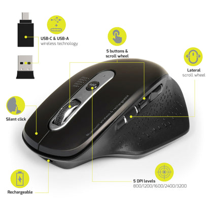 Port Connect Bluetooth Wireless & Rechargeable Executive Mouse – Black