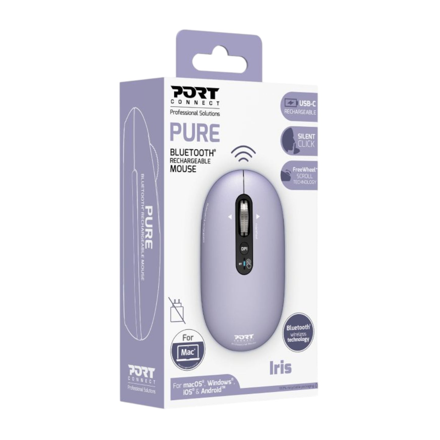 Port Connect PURE MAC Rechargeable Wireless & Bluetooth Mouse – Iris