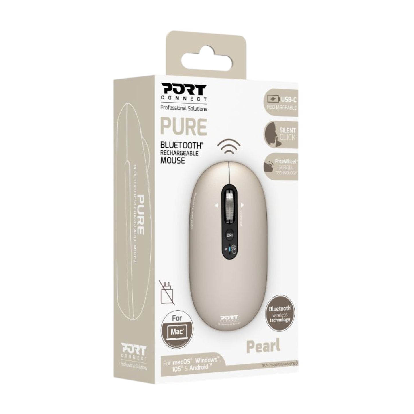 Port Connect PURE MAC Rechargeable Wireless & Bluetooth Mouse – Pearl