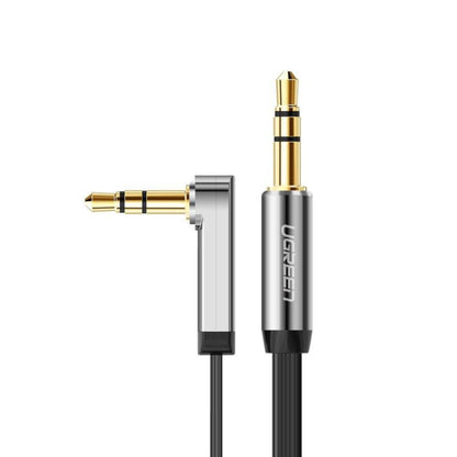 UGREEN AV119 Right-angled 3.5mm Flat Aux Cable 1.5m – Black/Silver