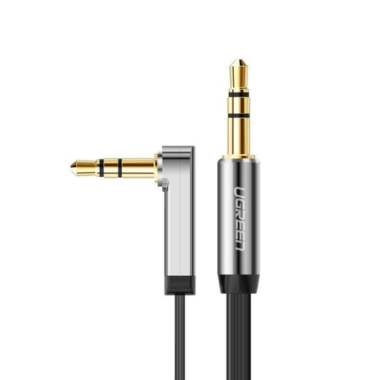 UGREEN AV119 Right-angled 3.5mm Flat Aux Cable 1.5m – Black/Silver