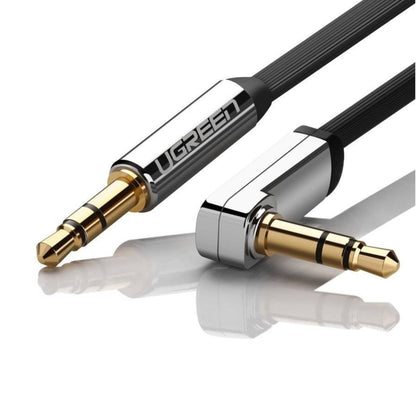 UGREEN AV119 Right-angled 3.5mm Flat Aux Cable 1.5m – Black/Silver