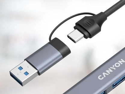 Canyon DS-02 4-in-1 USB-A/C Hub - Grey