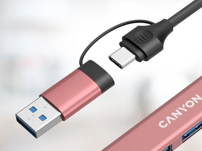 Canyon DS-02 4-in-1 USB-A/C Hub - Pink