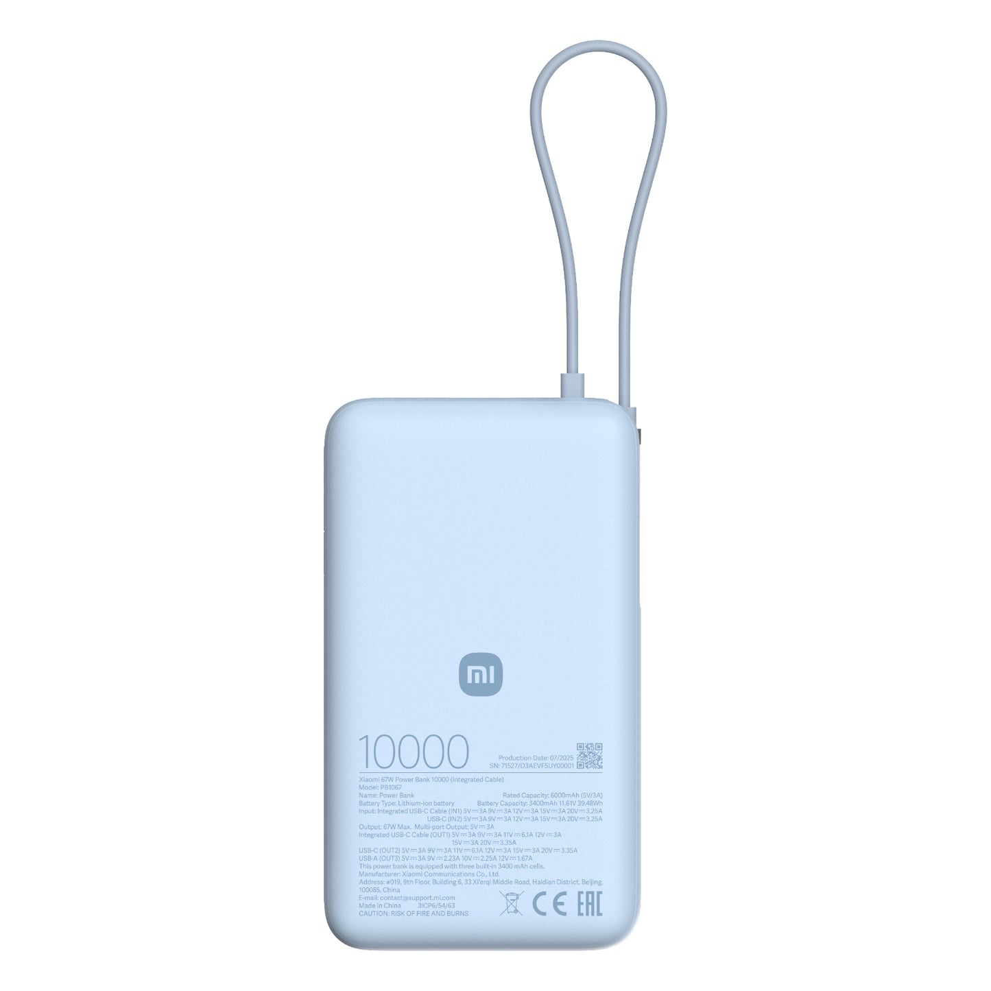 Xiaomi 67W Power Bank 10000mAh (Integrated Cable) – Ice Blue