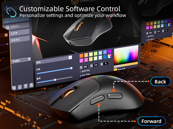 Meetion Lightweight Wireless Gaming Mouse - Bluetooth, 65g, 12800 DPI
