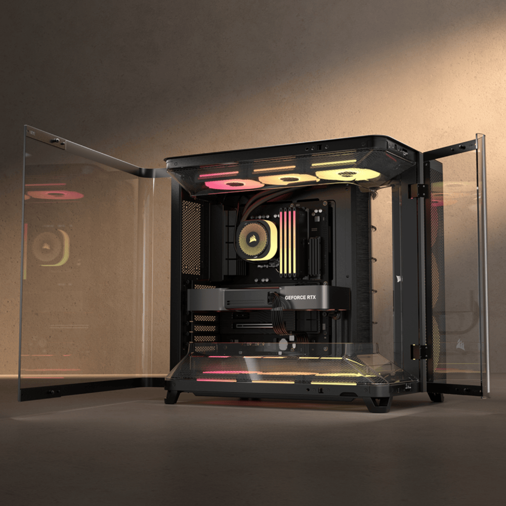 Corsair AIR 5400 LX-R RGB iCUE LINK Triple Chamber Mid-Tower PC Case – Black
