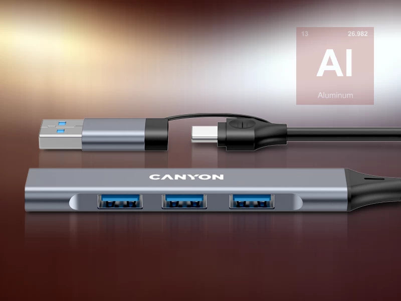 Canyon DS-02 4-in-1 USB-A/C Hub - Grey