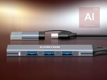 Canyon DS-02 4-in-1 USB-A/C Hub - Grey