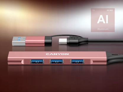 Canyon DS-02 4-in-1 USB-A/C Hub - Pink