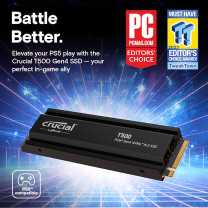 Crucial T500 M.2 NVMe Gen4 SSD - 1TB with Heatsink
