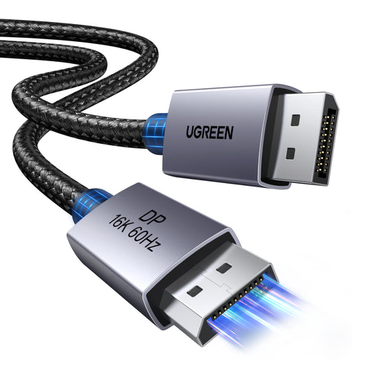 UGREEN DP131 DisplayPort 2.1 Braided Cable 1M ( 80Gbps | 16K | 60Hz ) – Black/Grey