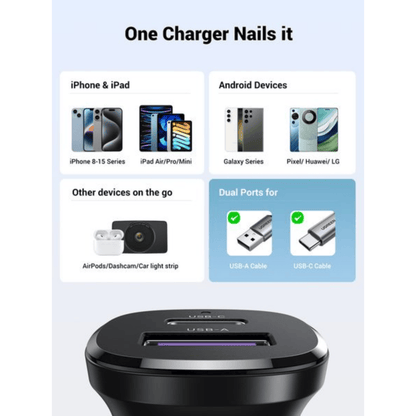UGREEN Car Charger Fast Charging 30W 2 Ports