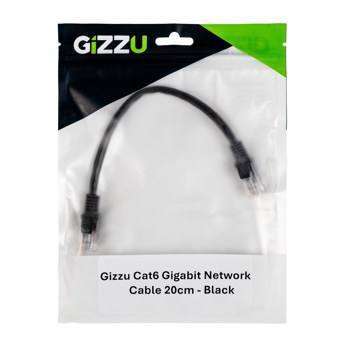 Black Gizzu Cat6 UTP Fly Lead Ethernet Network Cable - 0.2m