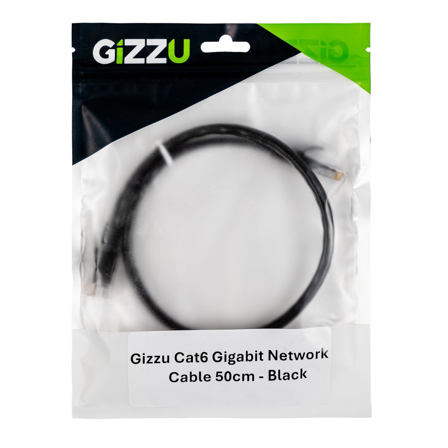 Black Gizzu Cat6 UTP Fly Lead Ethernet Network Cable - 0.5m