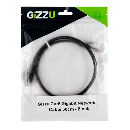 Black Gizzu Cat6 UTP Fly Lead Ethernet Network Cable - 0.5m