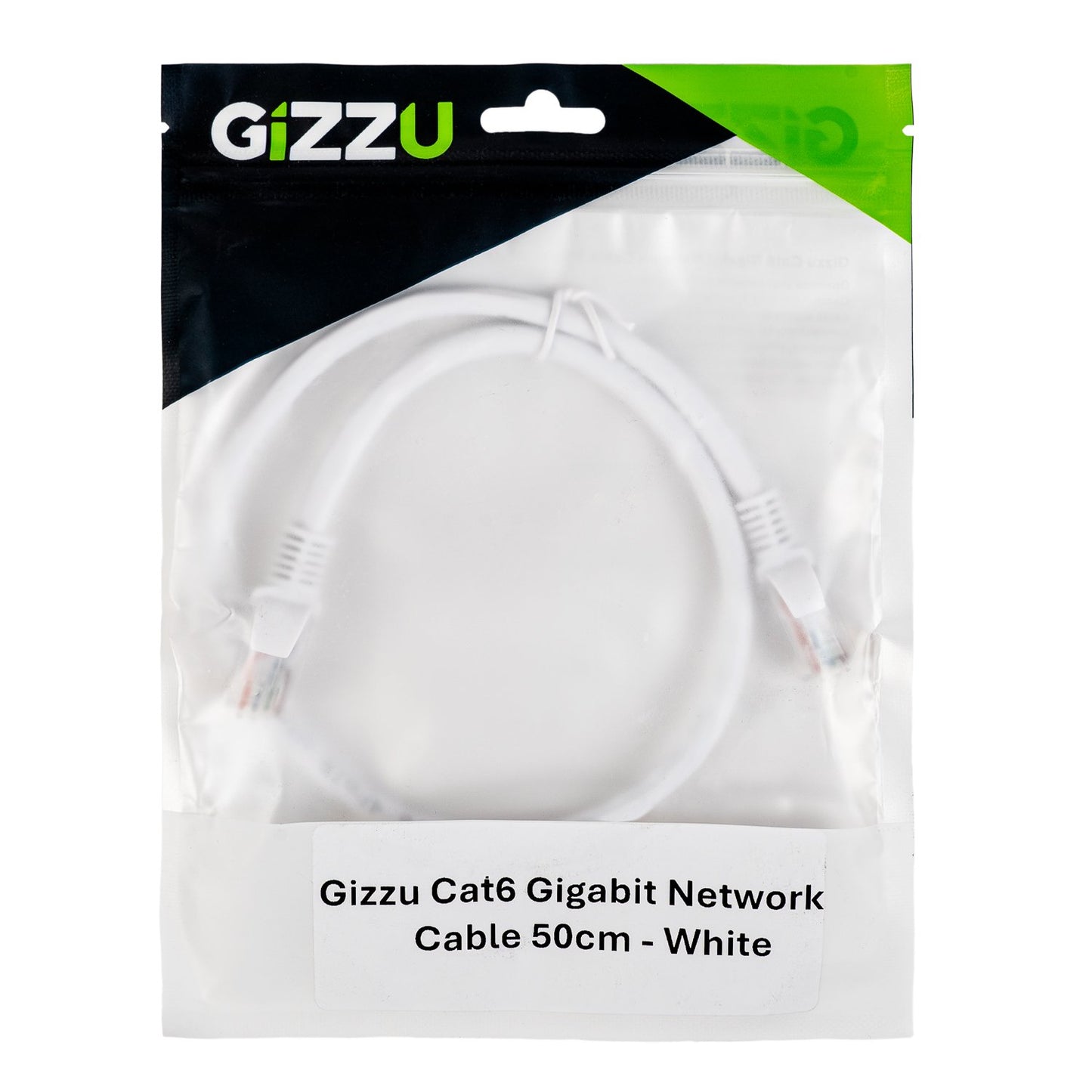 White Gizzu Cat6 UTP Fly Lead Ethernet Network Cable - 0.5m