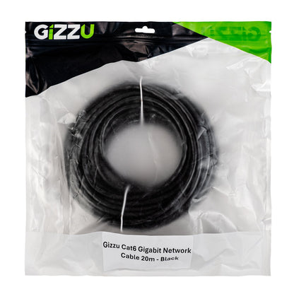 Black Gizzu Cat6 UTP Fly Lead Ethernet Network Cable - 20m