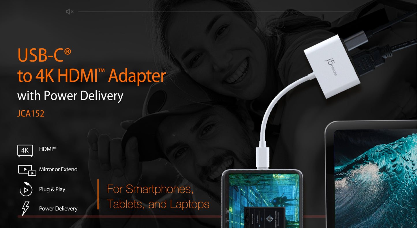 J5create USB-C to 4K HDMI Adapter with Power Delivery - JCA152