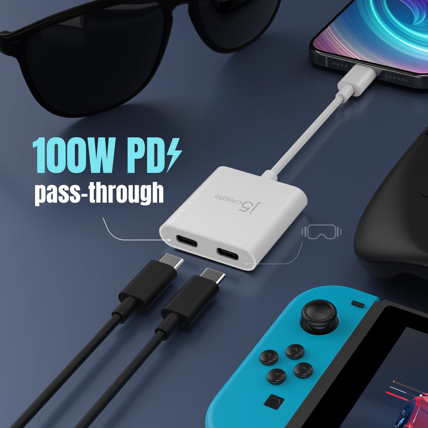 J5create USB-C to Dual USB-C with Video or Power Delivery - JCA164