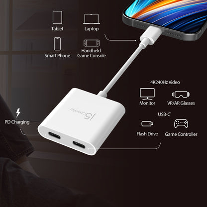 J5create USB-C to Dual USB-C with Video or Power Delivery - JCA164