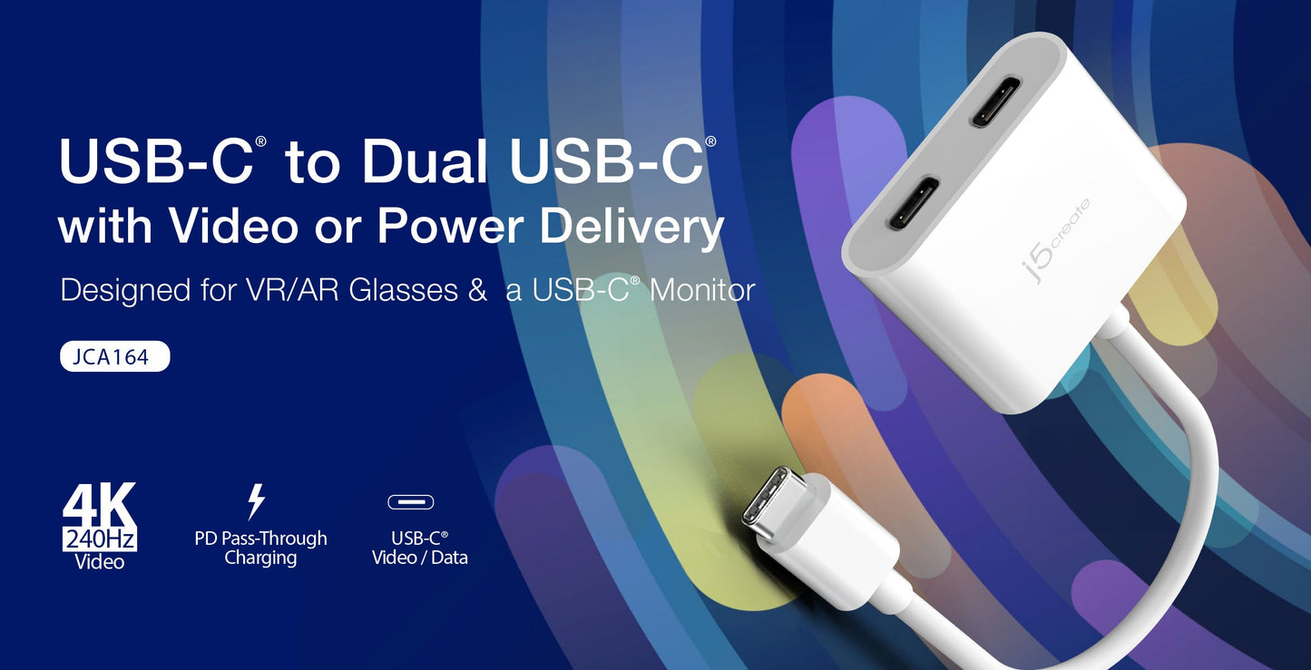 J5create USB-C to Dual USB-C with Video or Power Delivery - JCA164