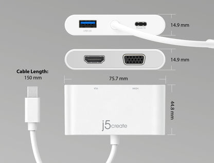 J5create USB-C to HDMI & VGA Adapter with USB 3.0/Power Delivery - JCA175