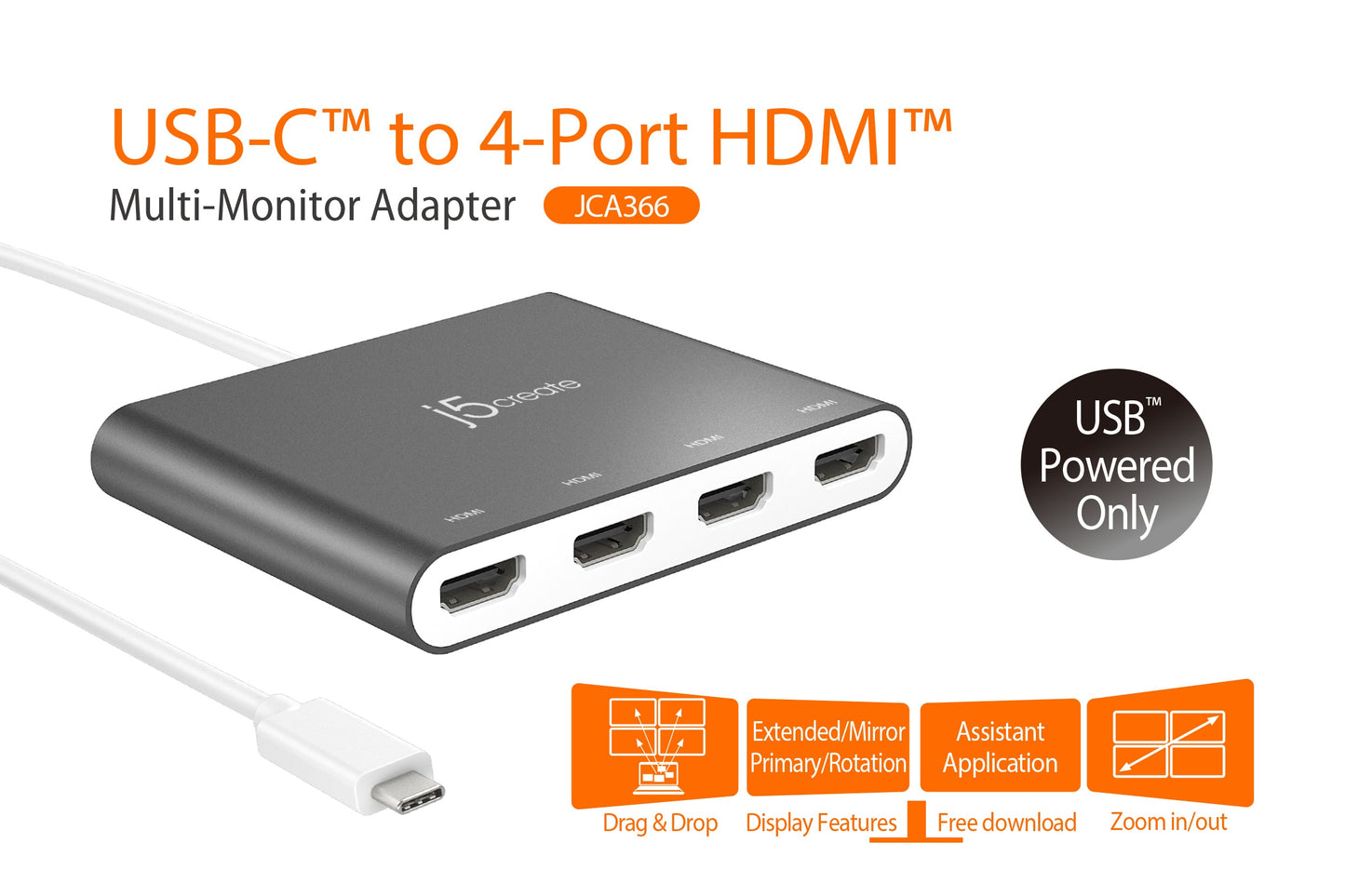 J5create USB-C to 4-Port HDMI Multi-Monitor Adapter - JCA366