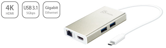 J5create USB-C to HDMI, Ethernet, 2 x USB Type- A and USB-C Hub - JCA374