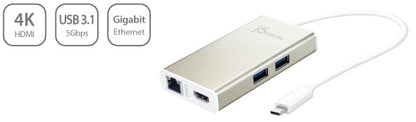 J5create USB-C to HDMI, Ethernet, 2 x USB Type- A and USB-C Hub - JCA374