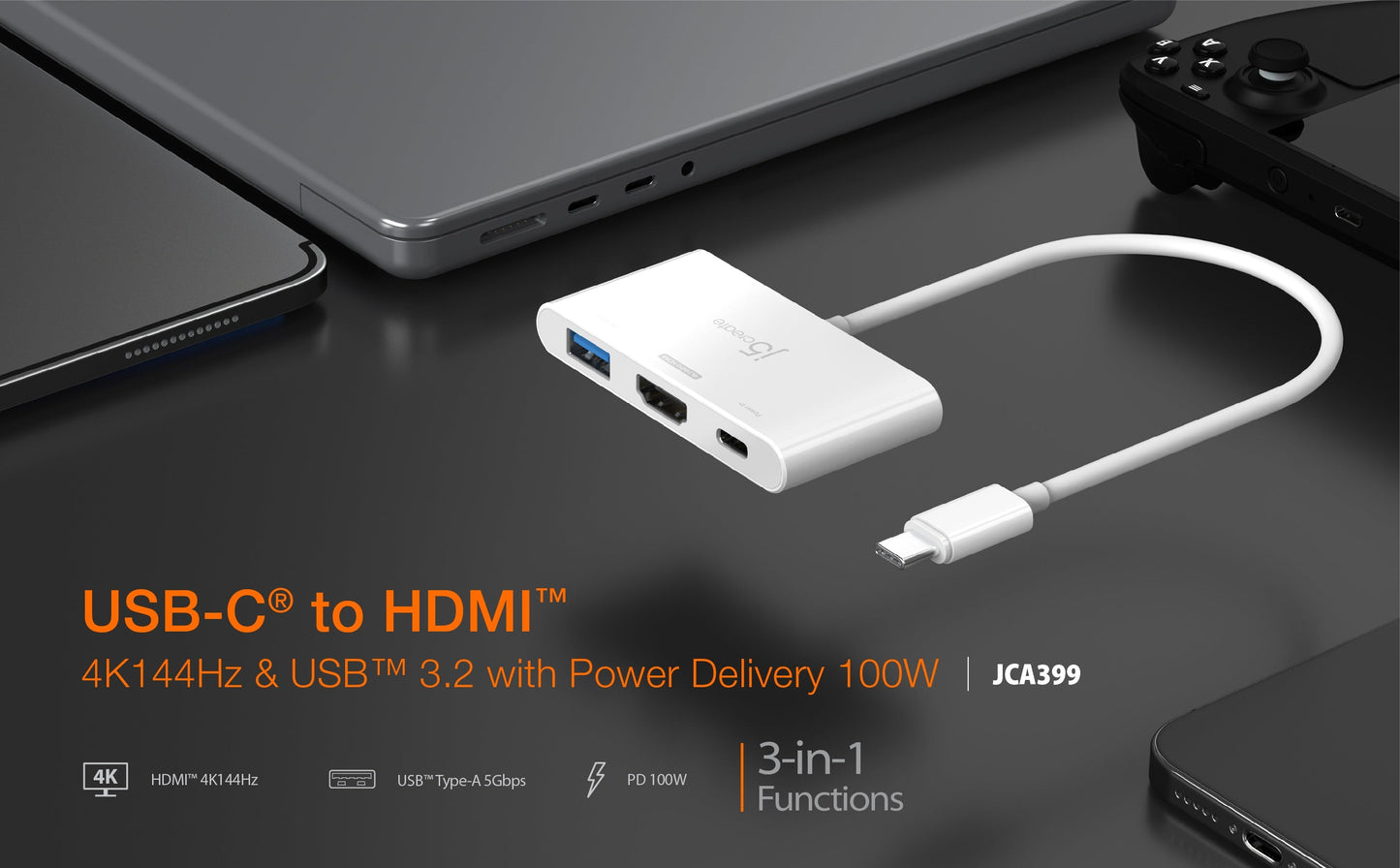 J5create USB-C to HDMI 4K144Hz & USB 3.2 with Power Delivery 100W - JCA399