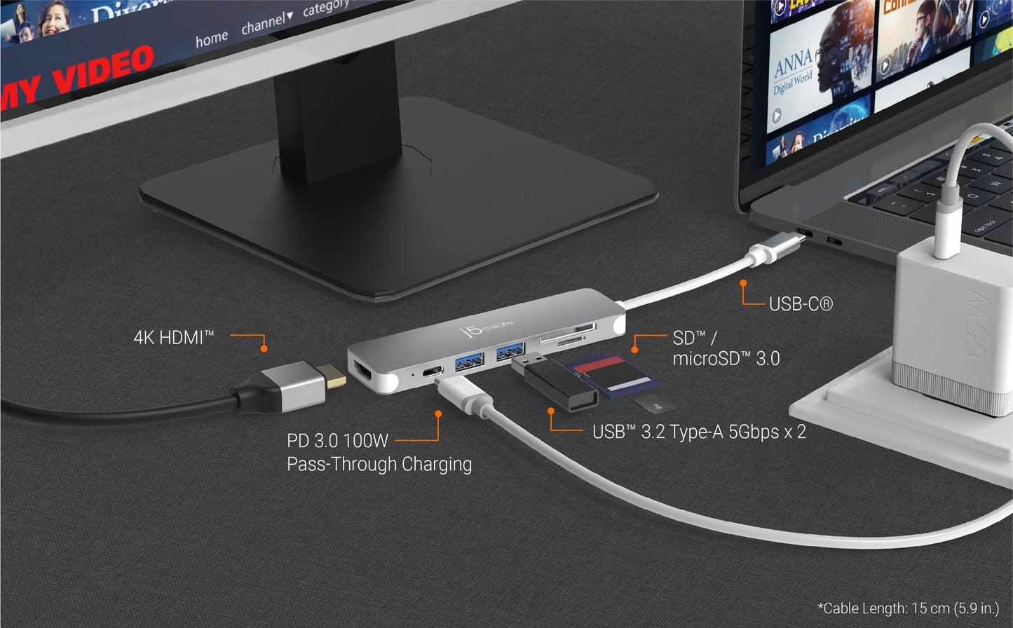 J5create USB-C to 4K HDMI Multi-Port Hub - JCD353