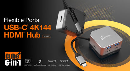 J5create Flexible Ports USB-C 4K144 HDMI Hub - Cube Plus 6 in 1 - JCD361