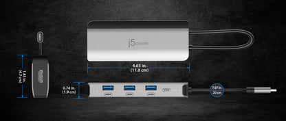 J5create Flexible Ports USB-C 4K144 HDMI Hub - Slim 8 in 1 - JCD362