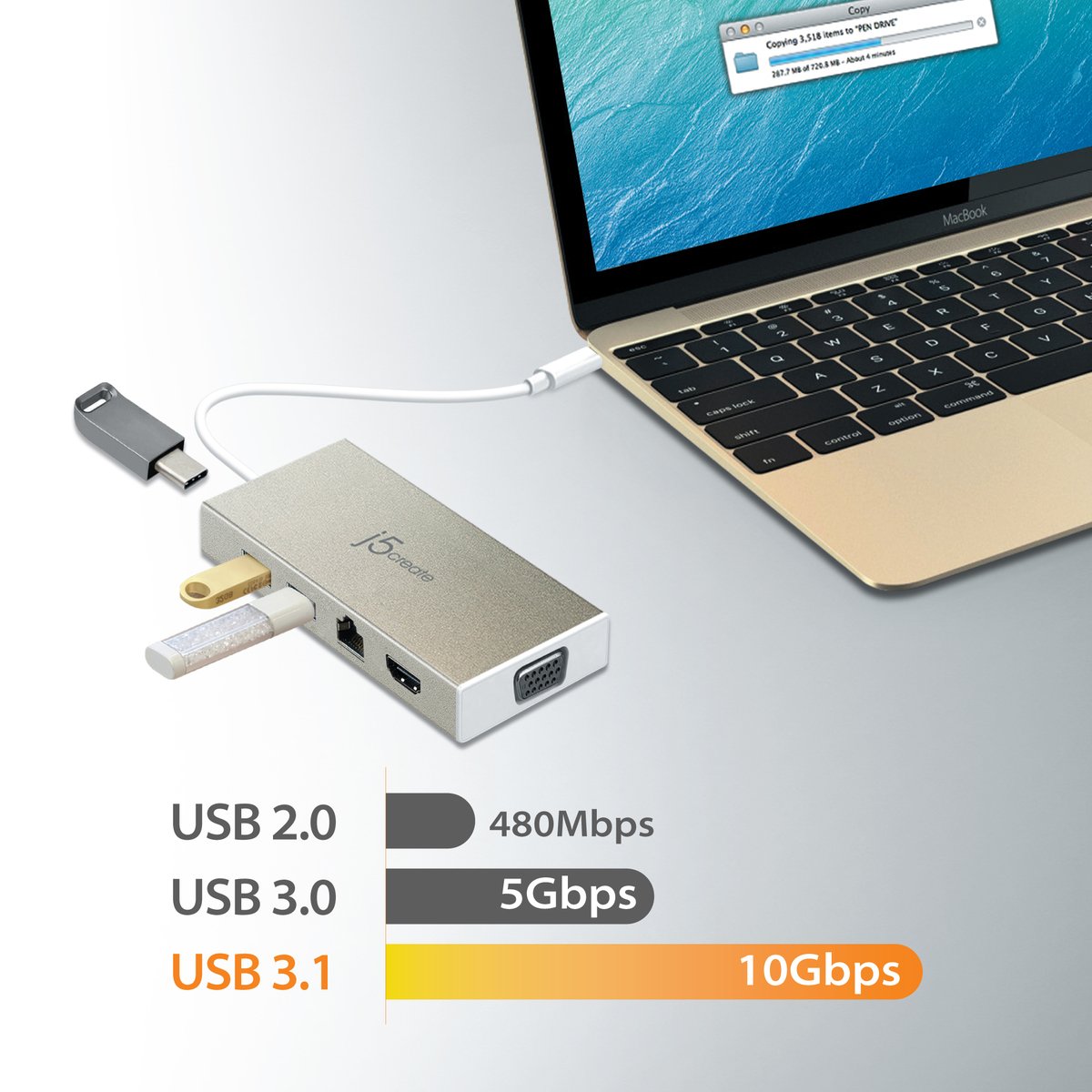 J5create USB-C Multiport Adapter with Power Delivery - JCD376