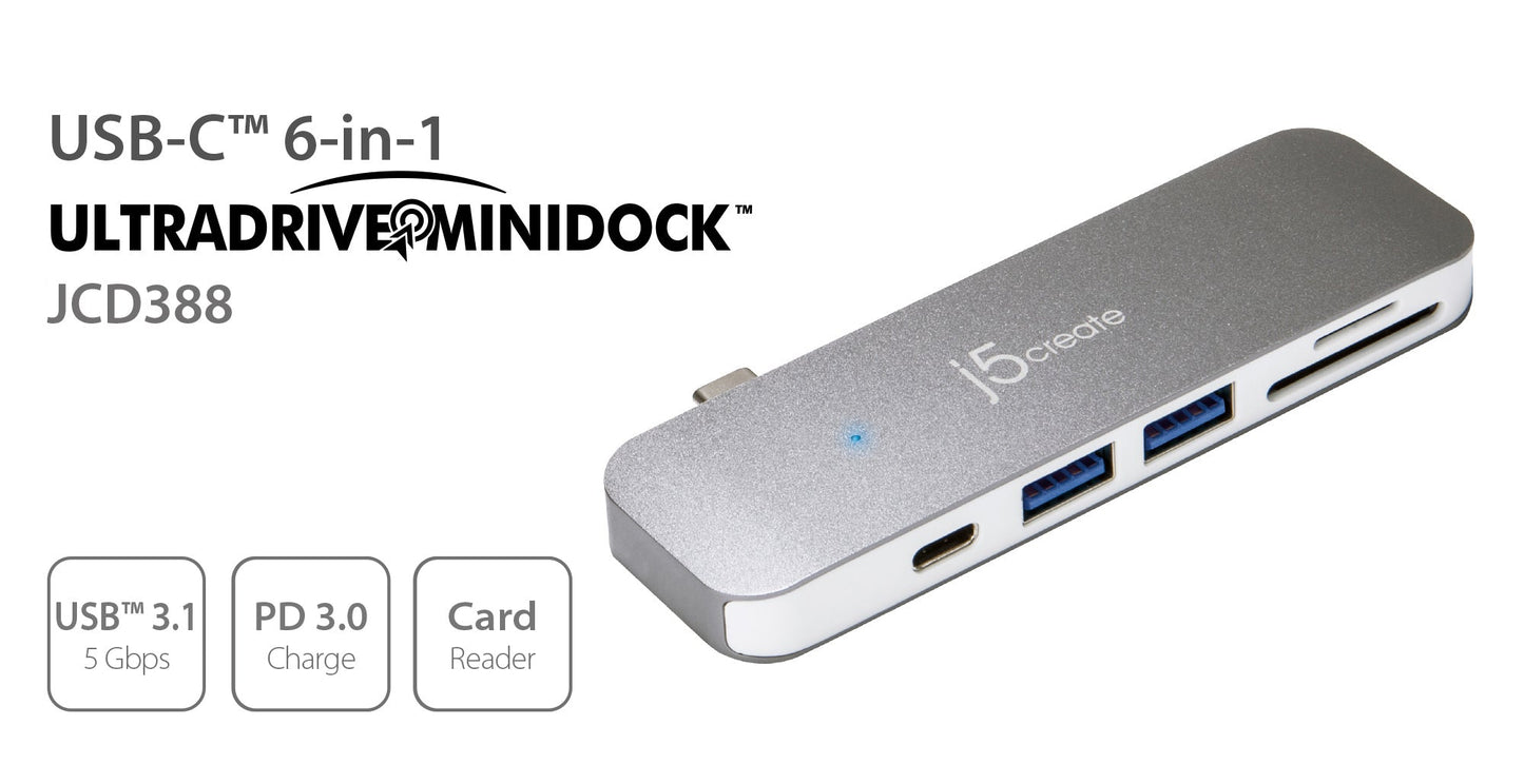 J5create USB-C ULTRADRIVE MINIDOCK 6-in-1 functions - JCD388
