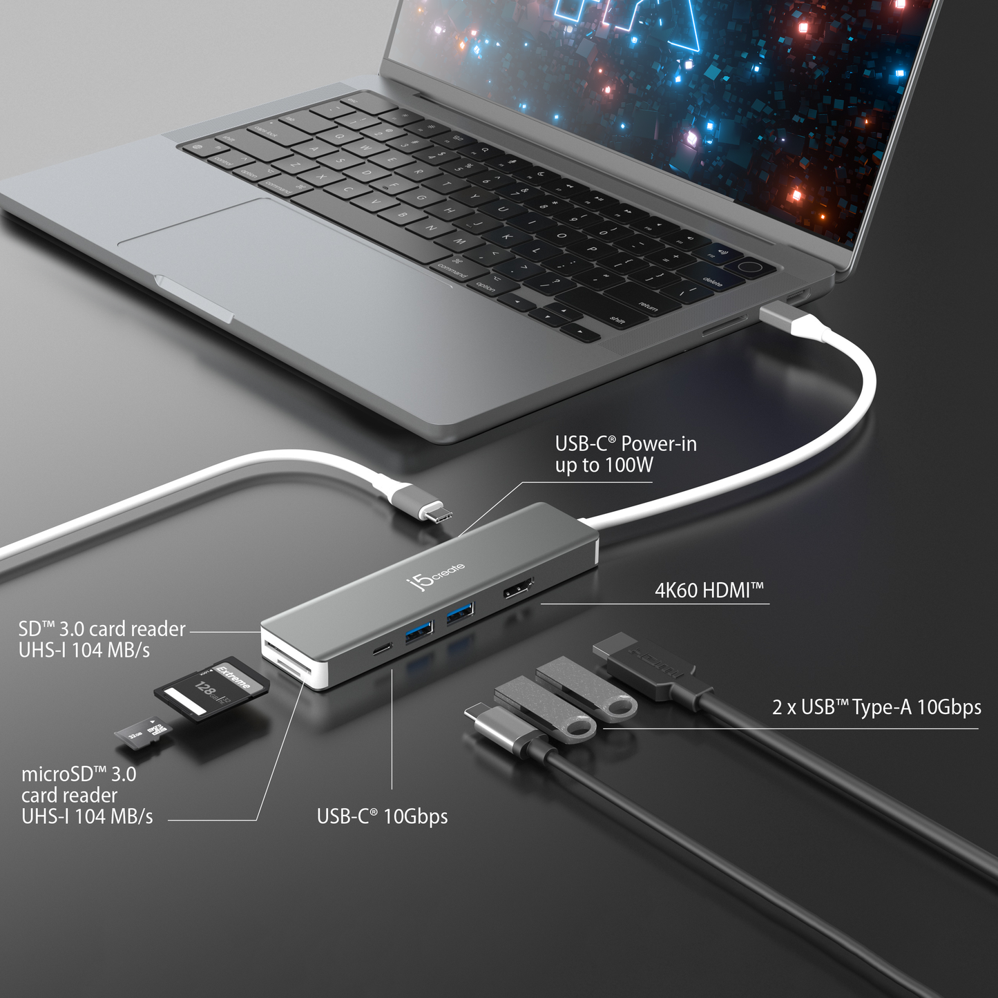 J5create 4K60 Elite USB-C 10Gbps Multi-Adapter - JCD390