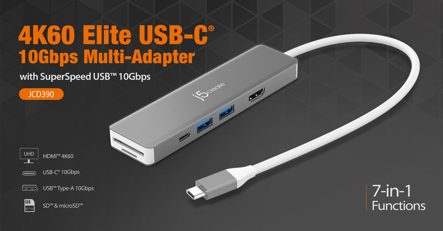 J5create 4K60 Elite USB-C 10Gbps Multi-Adapter - JCD390