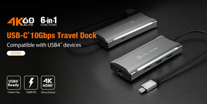 J5create 4K60 Elite USB-C 10Gbps Travel Dock - JCD392